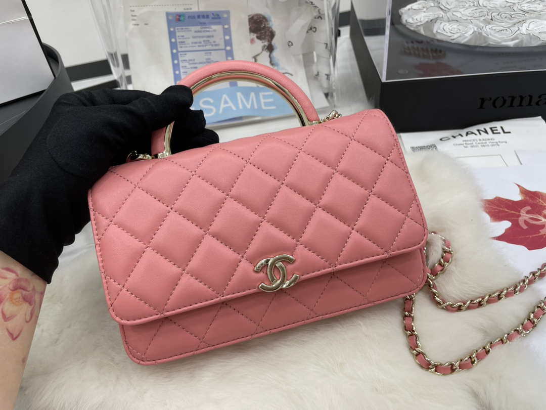 Chanel AP2844 Wallet on chain Lambskin bag with top handle Light gold Pink - Default Title - View 3