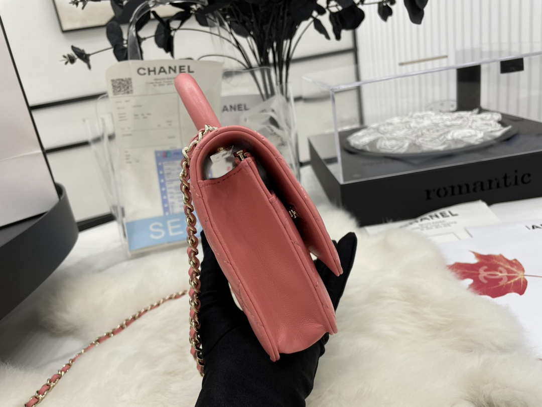 Chanel AP2844 Wallet on chain Lambskin bag with top handle Light gold Pink - Default Title - View 6