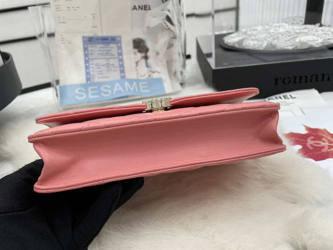 Chanel AP2844 Wallet on chain Lambskin bag with top handle Light gold Pink - Default Title - View 7