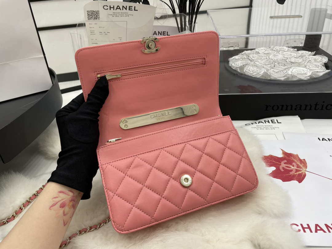Chanel AP2844 Wallet on chain Lambskin bag with top handle Light gold Pink - Default Title - View 8