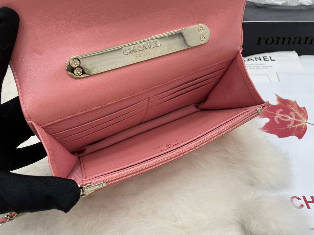 Chanel AP2844 Wallet on chain Lambskin bag with top handle Light gold Pink - Default Title - View 9