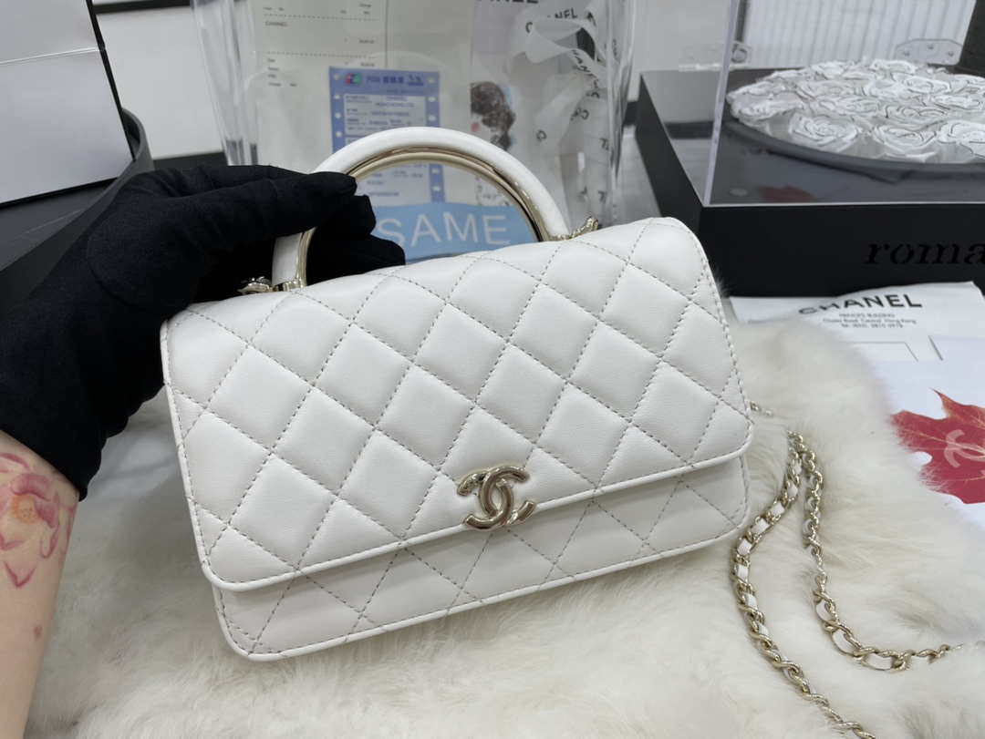 Chanel AP2844 Wallet on chain Lambskin bag with top handle Light gold White - Default Title - View 2