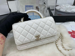 Chanel AP2844 Wallet on chain Lambskin bag with top handle Light gold White - Default Title - View 2