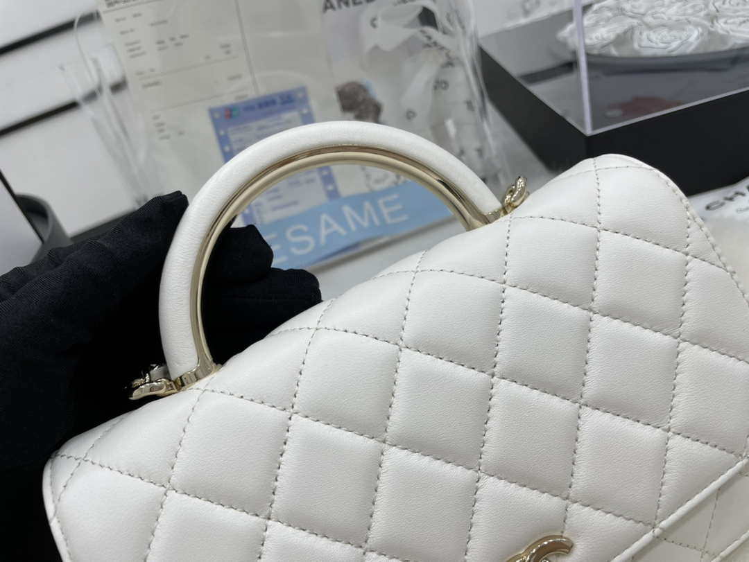 Chanel AP2844 Wallet on chain Lambskin bag with top handle Light gold White
