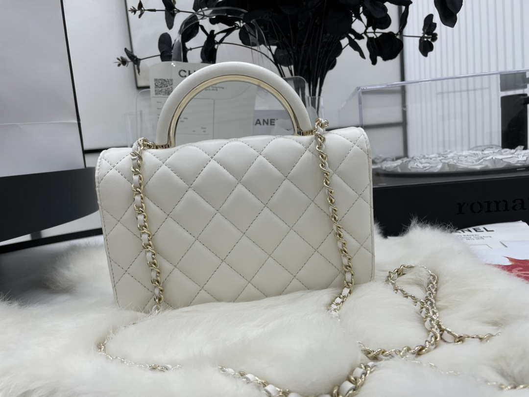 Chanel AP2844 Wallet on chain Lambskin bag with top handle Light gold White - Default Title - View 4