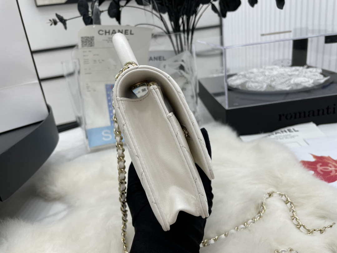 Chanel AP2844 Wallet on chain Lambskin bag with top handle Light gold White - Default Title - View 5