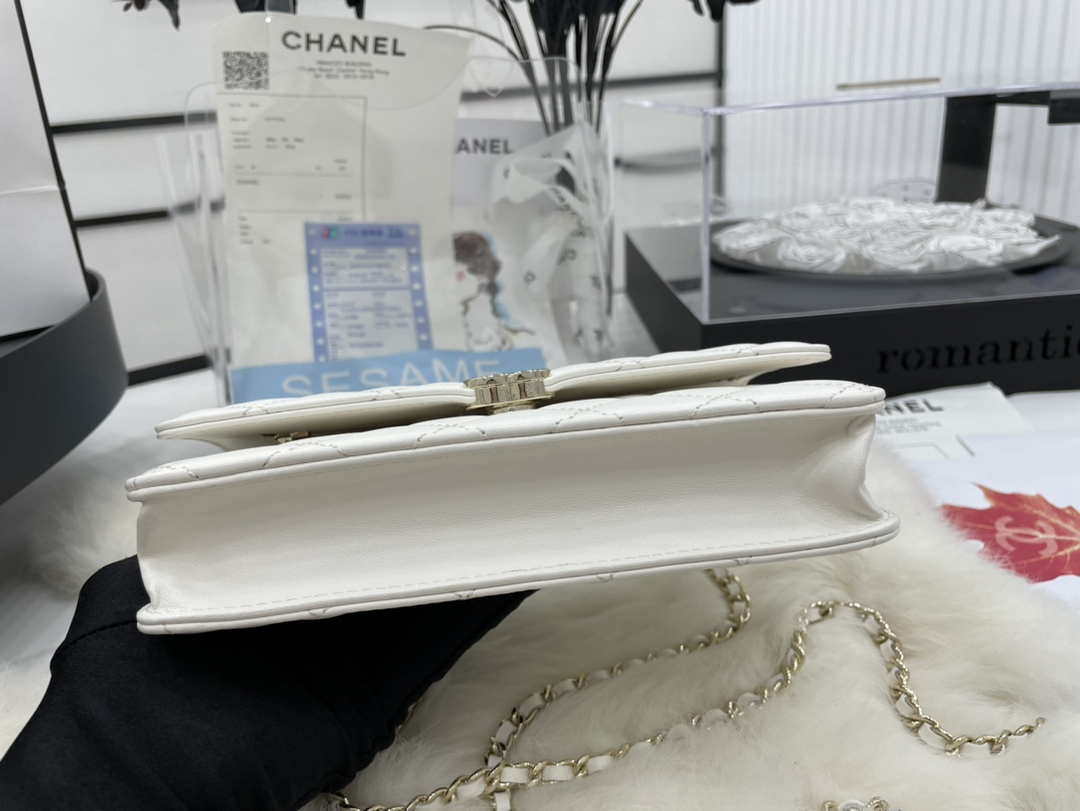 Chanel AP2844 Wallet on chain Lambskin bag with top handle Light gold White - Default Title - View 6