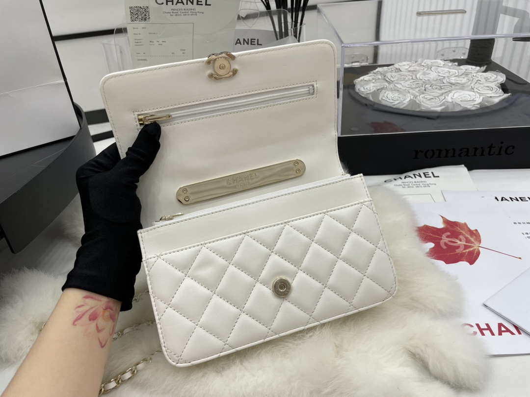 Chanel AP2844 Wallet on chain Lambskin bag with top handle Light gold White - Default Title - View 7