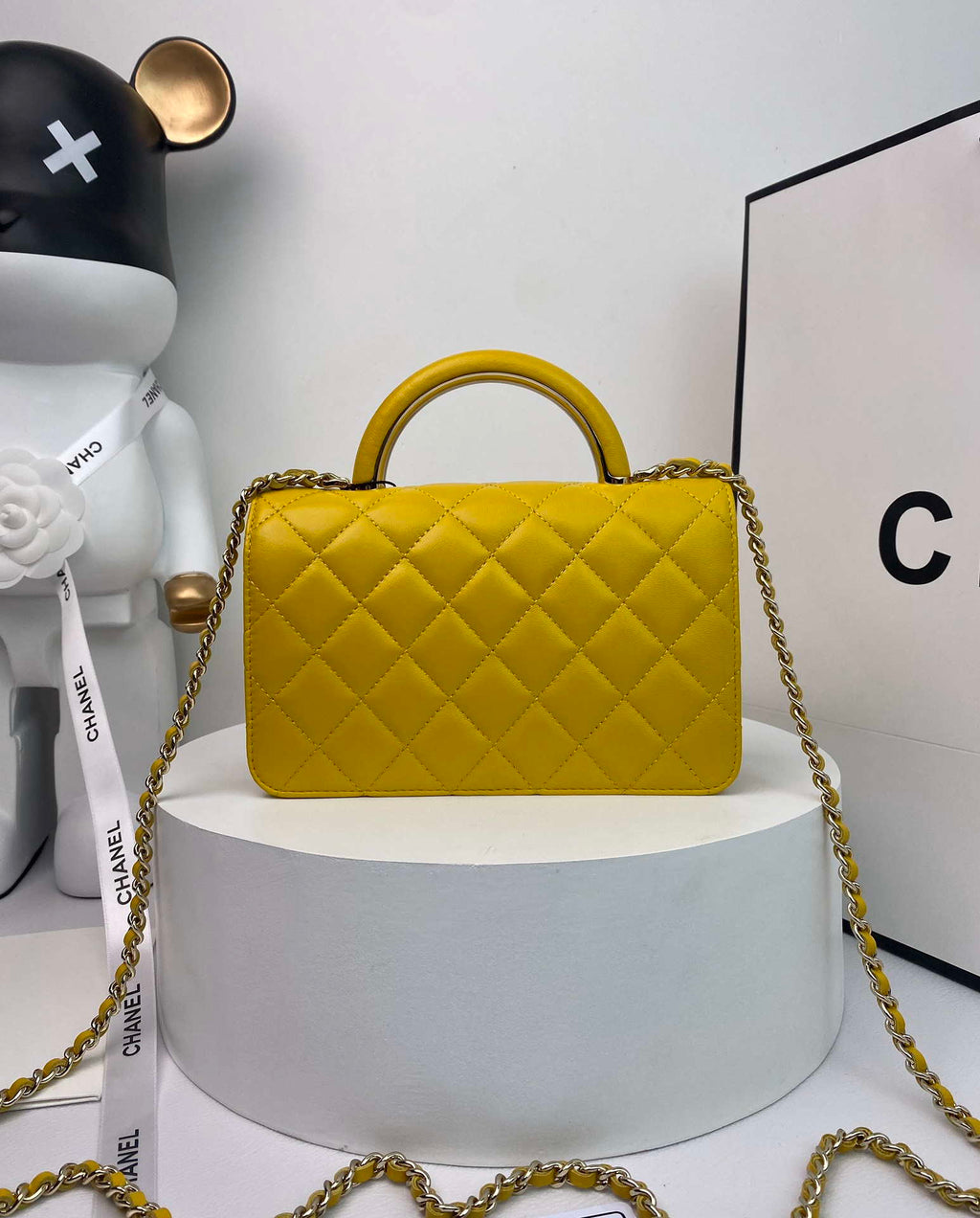 Chanel AP2844 Wallet on chain Lambskin bag with top handle Light gold Yellow