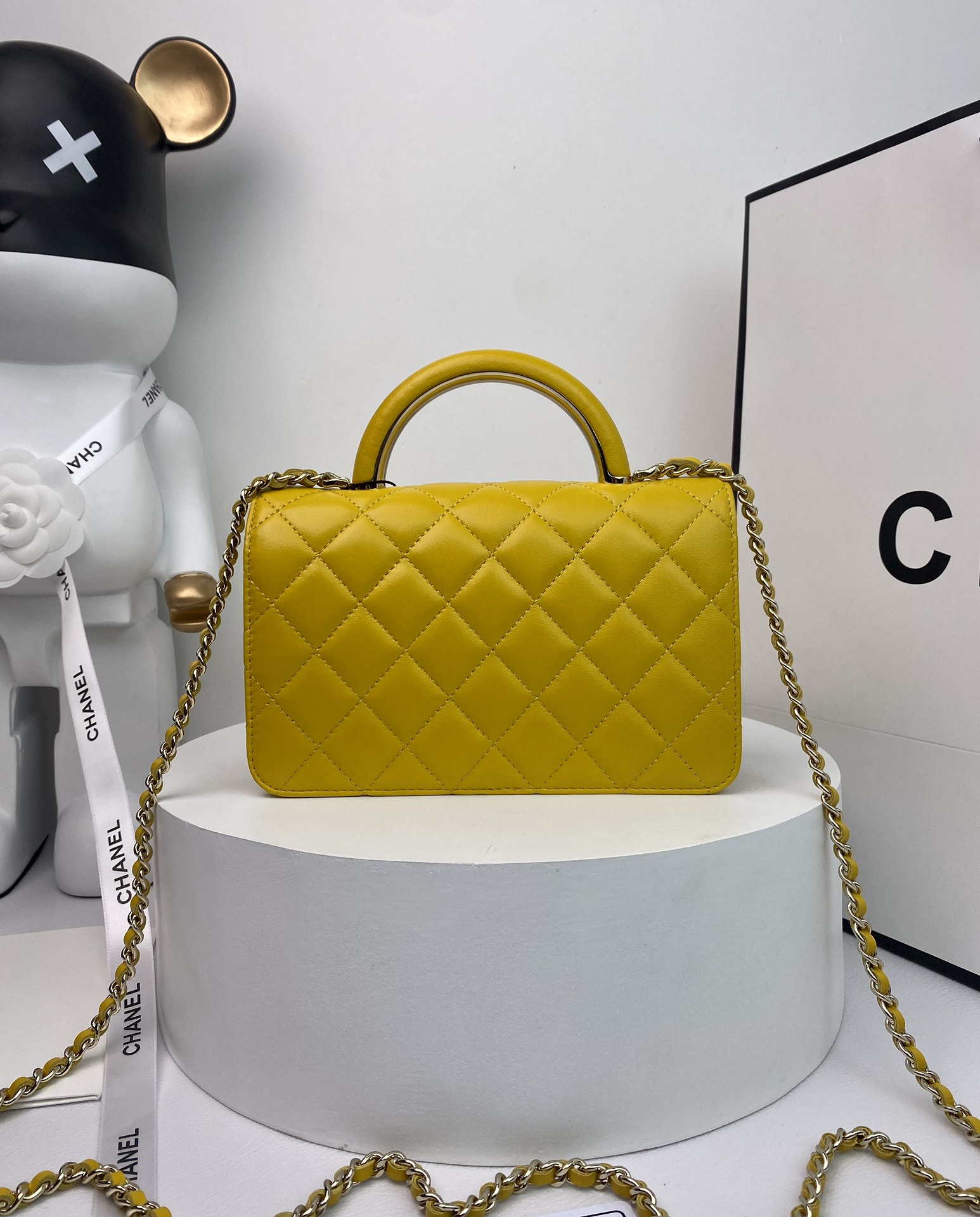 Chanel AP2844 Wallet on chain Lambskin bag with top handle Light gold Yellow - Default Title - View 2