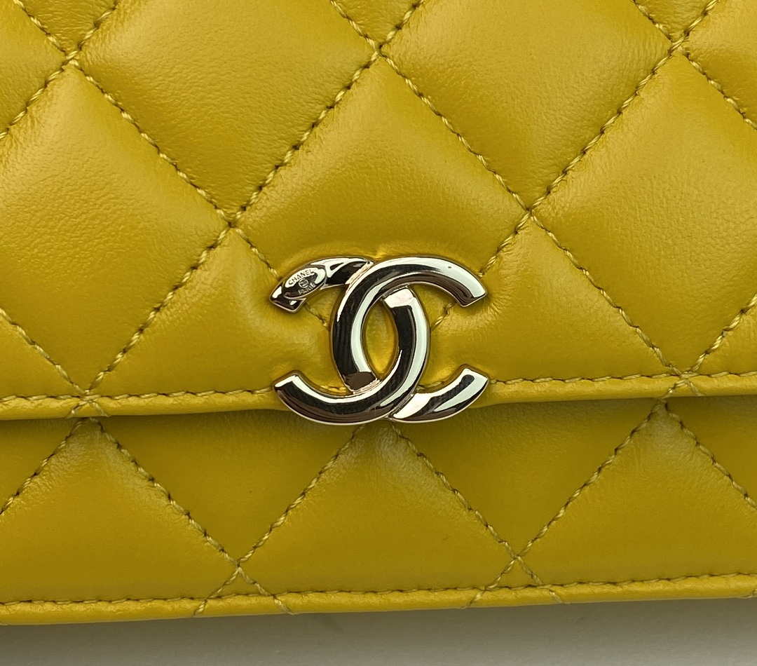 Chanel AP2844 Wallet on chain Lambskin bag with top handle Light gold Yellow - Default Title - View 3
