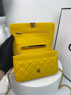 Chanel AP2844 Wallet on chain Lambskin bag with top handle Light gold Yellow - Default Title - View 5