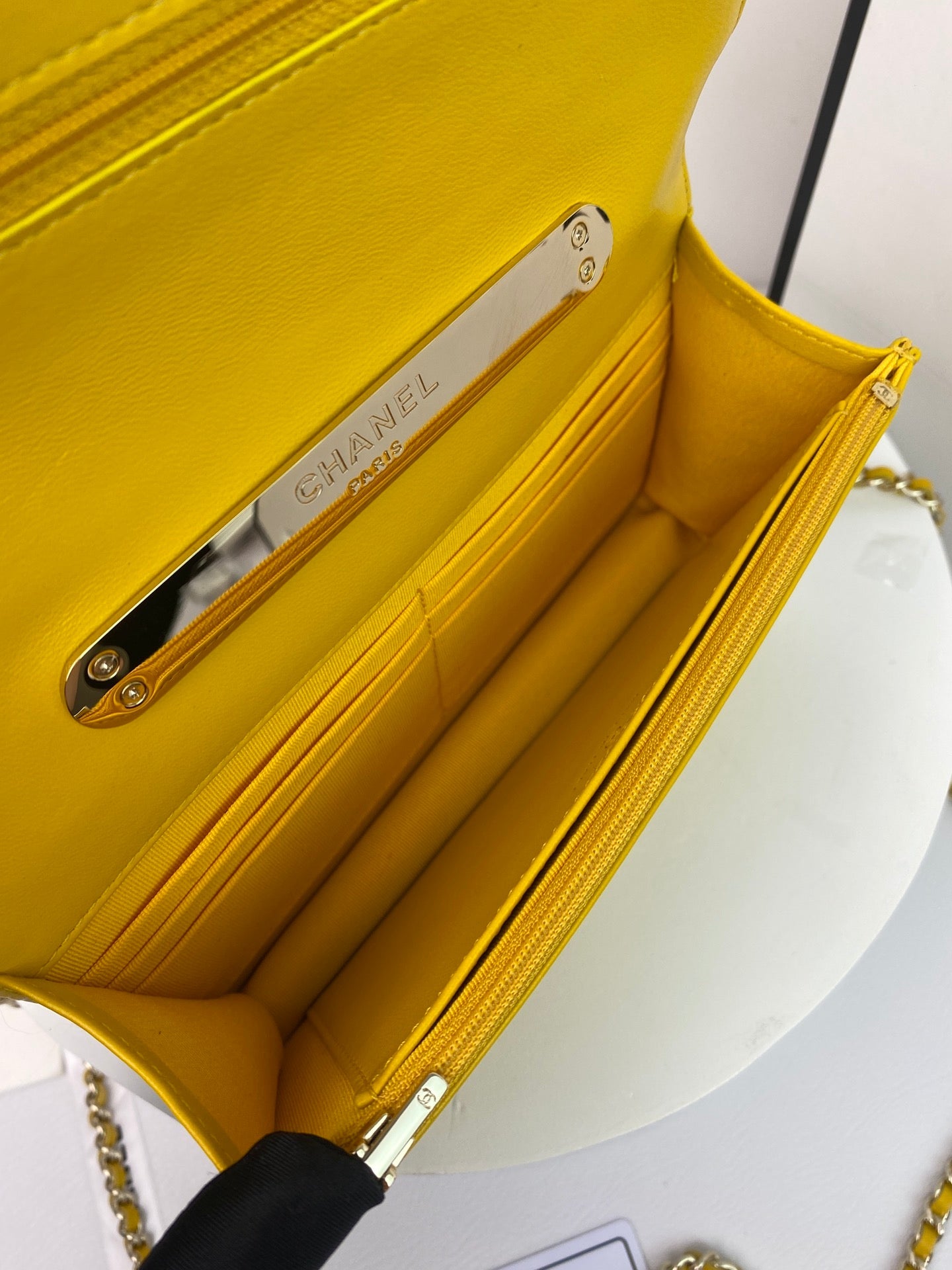 Chanel AP2844 Wallet on chain Lambskin bag with top handle Light gold Yellow - Default Title - View 6