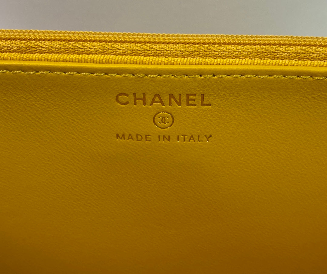 Chanel AP2844 Wallet on chain Lambskin bag with top handle Light gold Yellow - Default Title - View 7