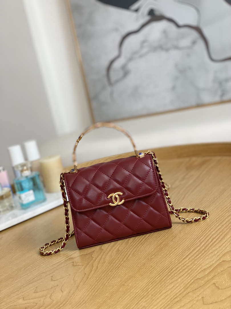 Chanel AP2945 Clutch with Chain Lambskin Wine Red Gold