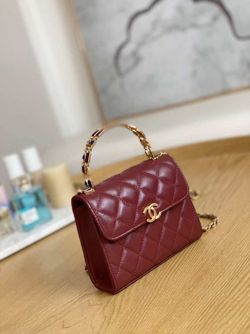 Chanel AP2945 Clutch with Chain Lambskin Wine Red Gold - Default Title - View 3