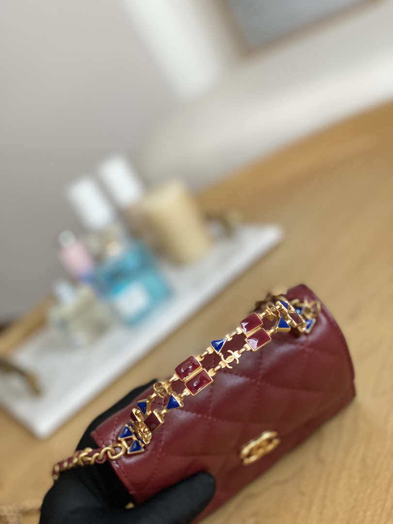 Chanel AP2945 Clutch with Chain Lambskin Wine Red Gold