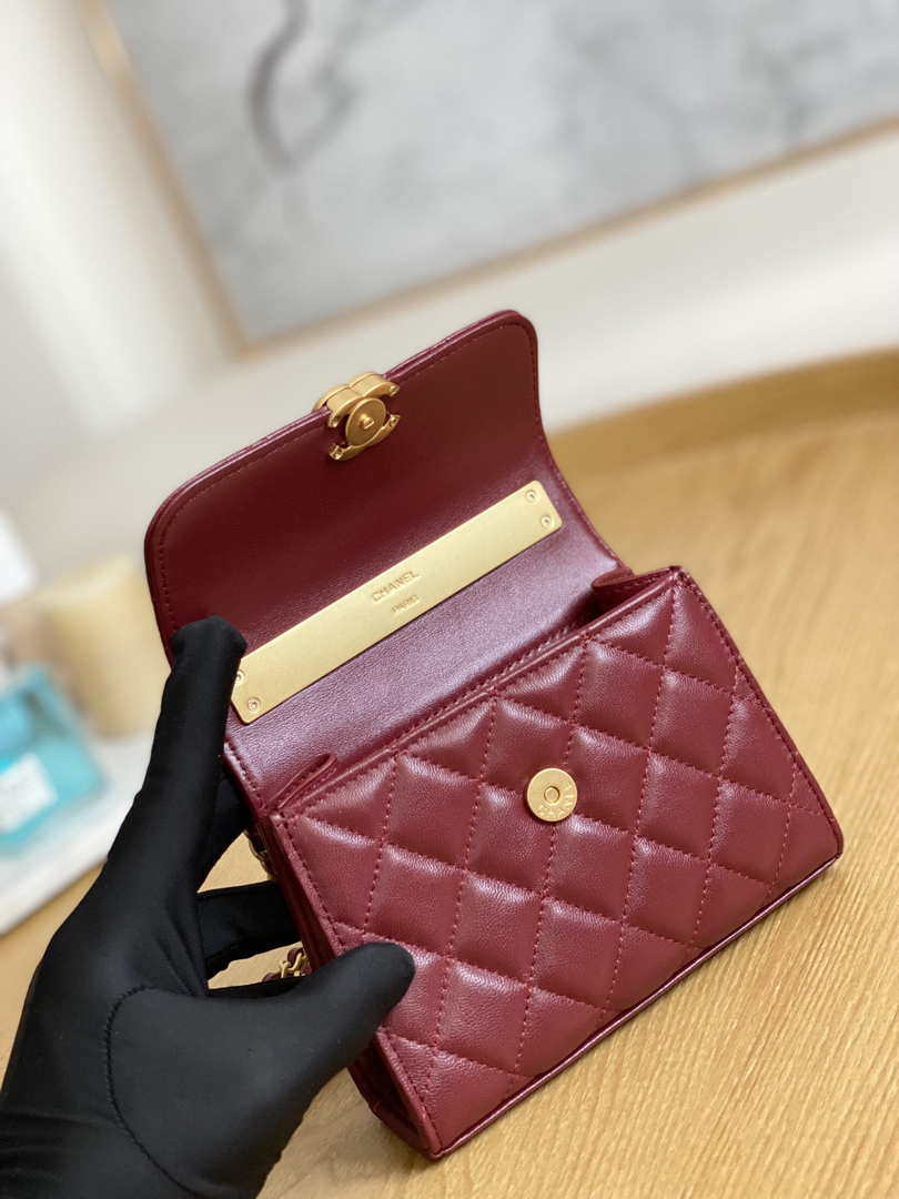 Chanel AP2945 Clutch with Chain Lambskin Wine Red Gold - Default Title - View 8