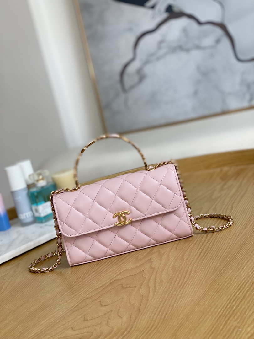 Chanel AP2946 Phone Holder Clutch with Chain Lambskin Pink - Default Title - View 1