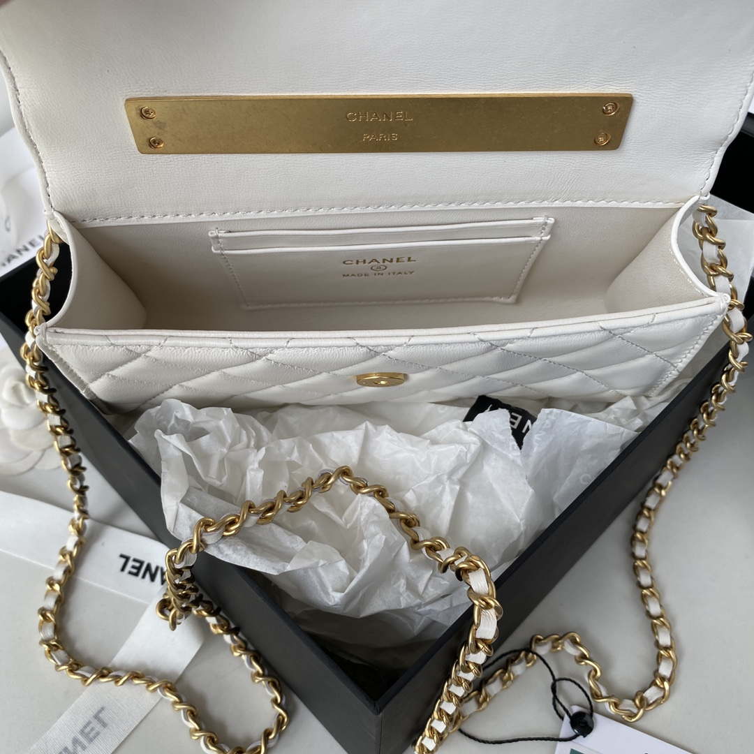 Chanel AP2946 Phone Holder Clutch with Chain Lambskin White