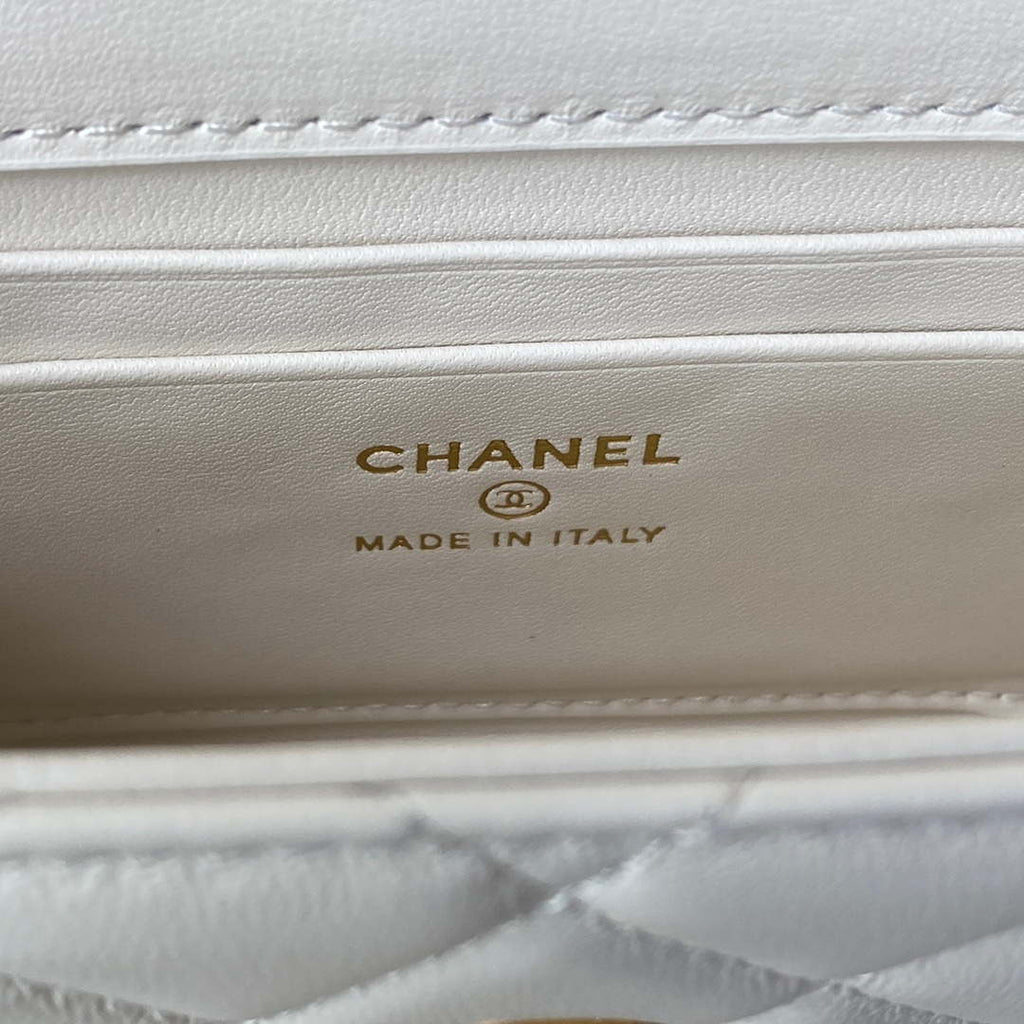 Chanel AP2946 Phone Holder Clutch with Chain Lambskin White