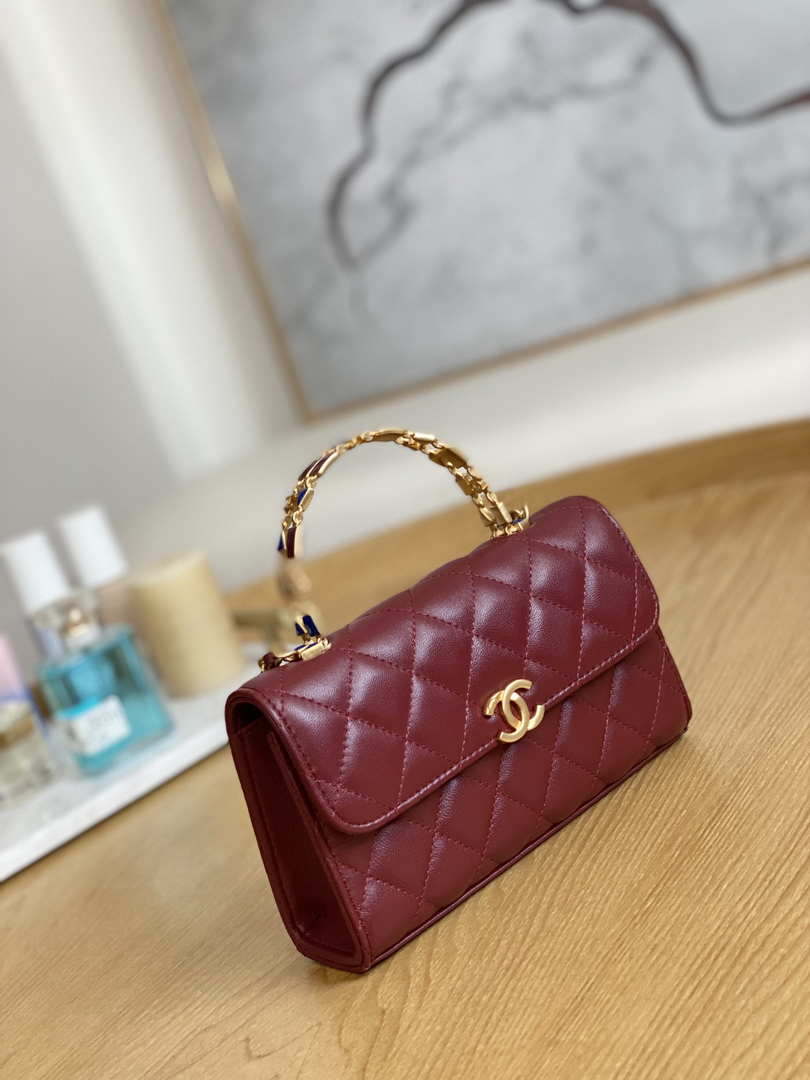Chanel AP2946 Phone Holder Clutch with Chain Lambskin Wine Red