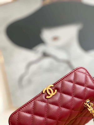 Chanel AP2946 Phone Holder Clutch with Chain Lambskin Wine Red - Default Title - View 4