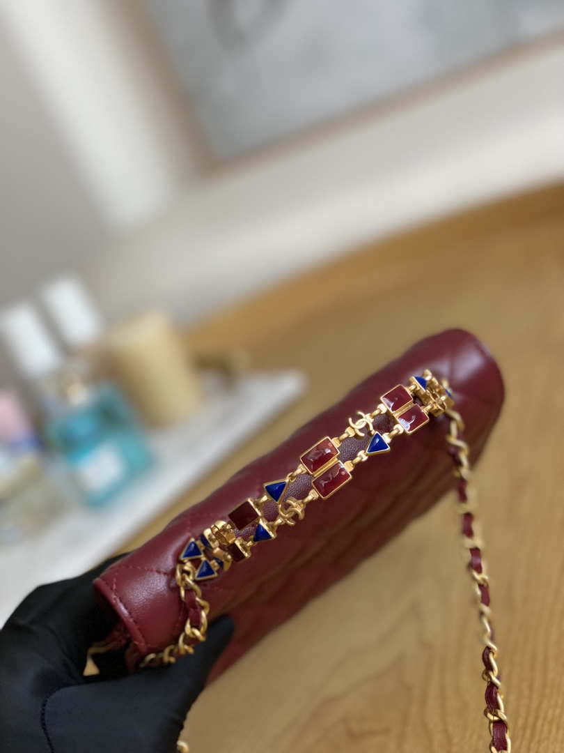 Chanel AP2946 Phone Holder Clutch with Chain Lambskin Wine Red - Default Title - View 5