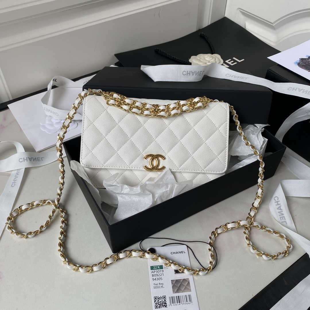 Chanel AP3019 Small Flap Bag WOC Calfskin Phone bag White - Default Title - View 1