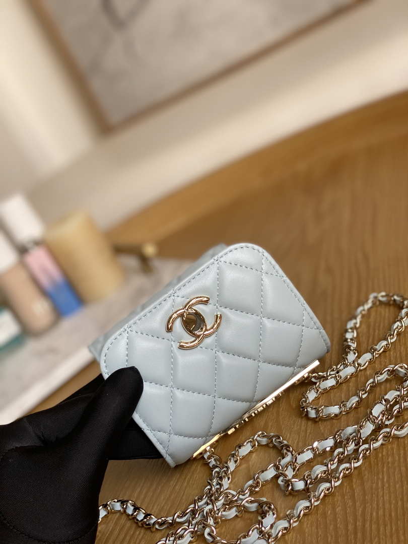 Chanel AP3020 Clutch with chain lambskin gold tone metal Light Blue - Default Title - View 3