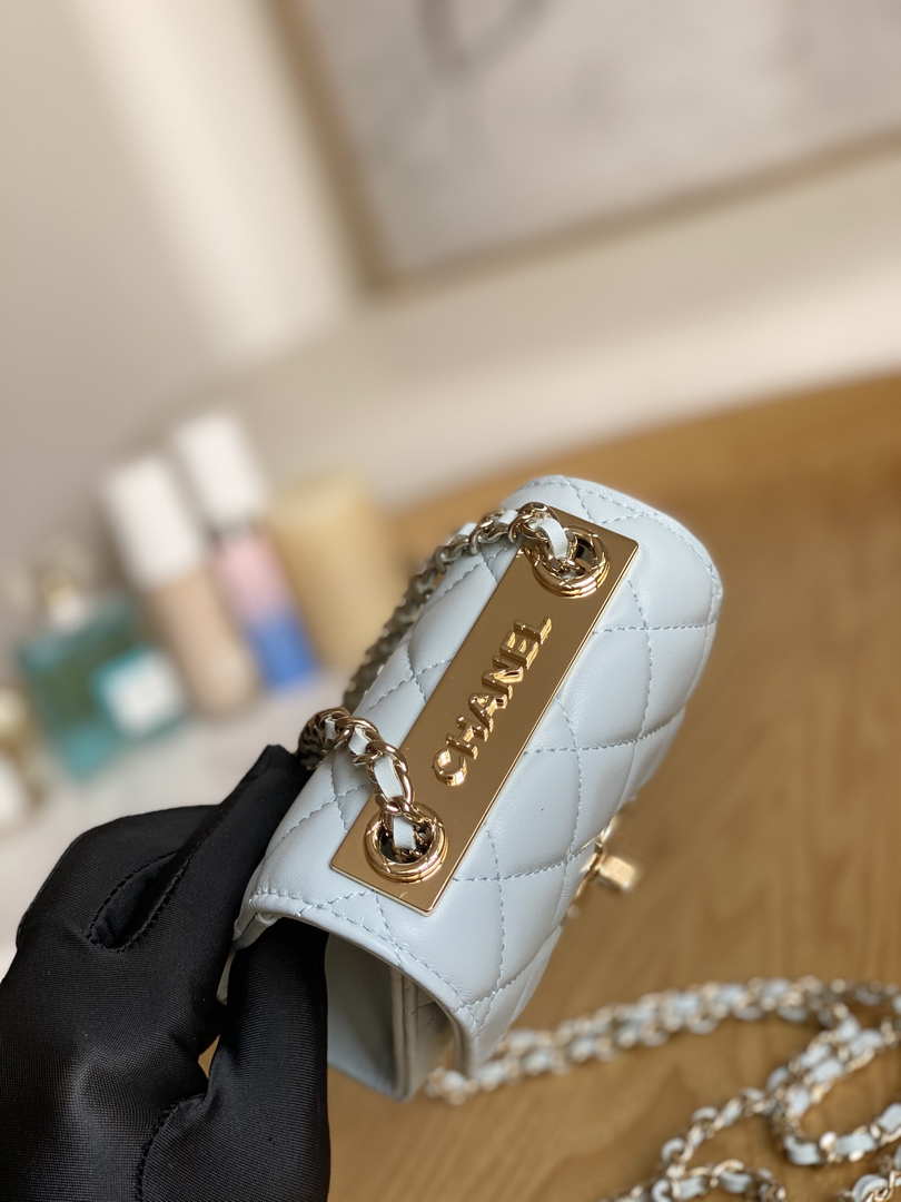 Chanel AP3020 Clutch with chain lambskin gold tone metal Light Blue - Default Title - View 4