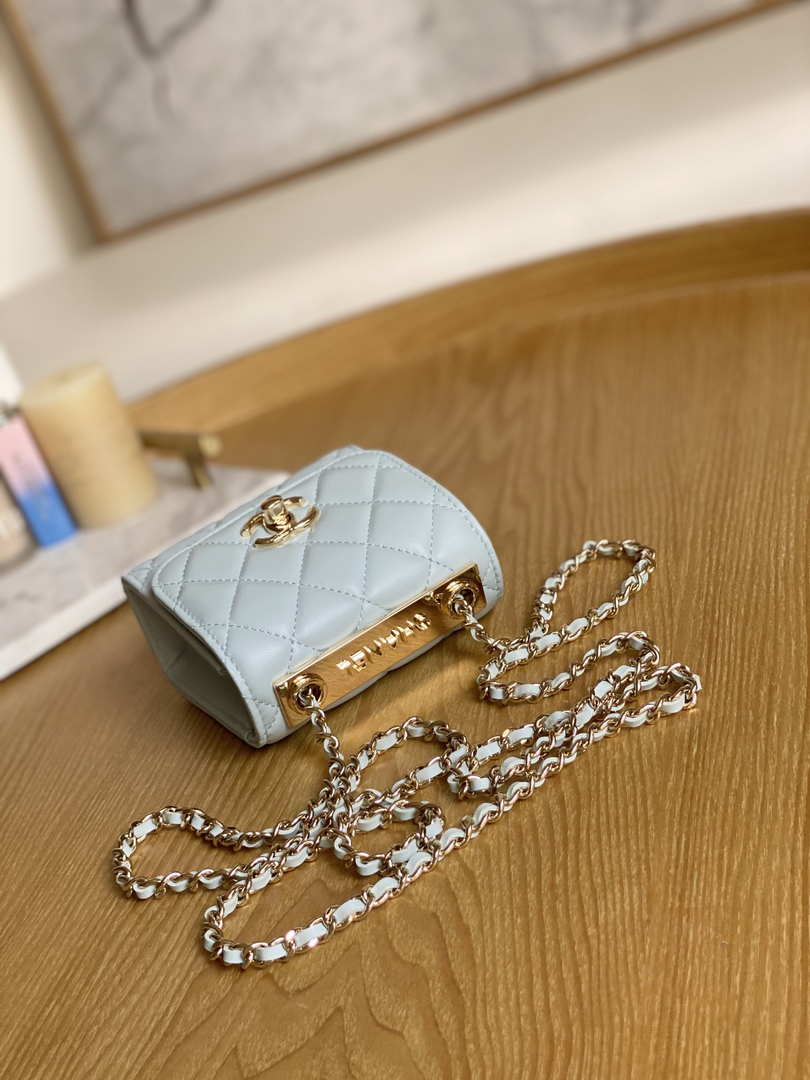 Chanel AP3020 Clutch with chain lambskin gold tone metal Light Blue - Default Title - View 6