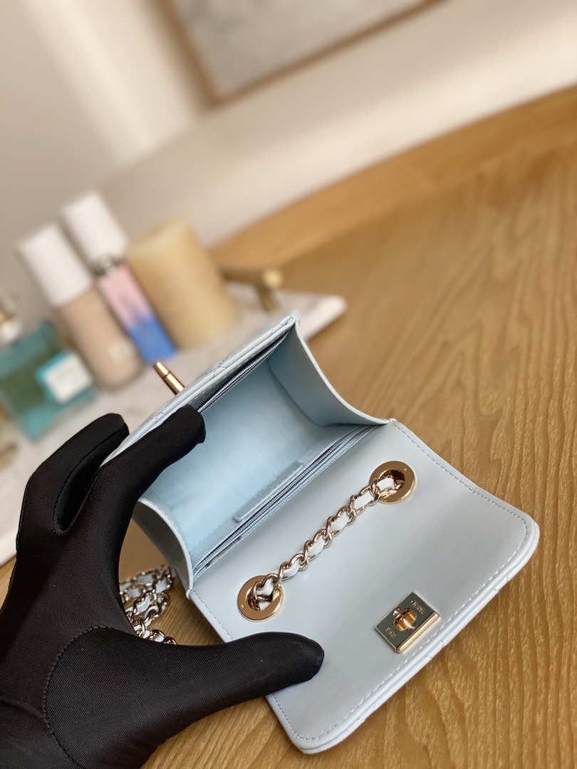 Chanel AP3020 Clutch with chain lambskin gold tone metal Light Blue - Default Title - View 9