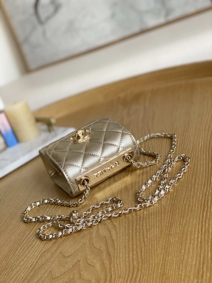 Chanel AP3020 Clutch with chain lambskin gold tone metal Gold - Default Title - View 6