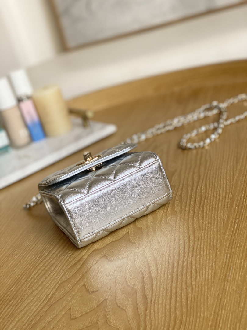 Chanel AP3020 Clutch with chain lambskin gold tone metal Sliver