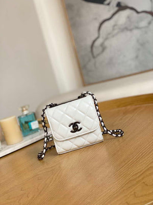 Chanel AP3020 Clutch with chain lambskin Black tone metal White - Default Title - View 1