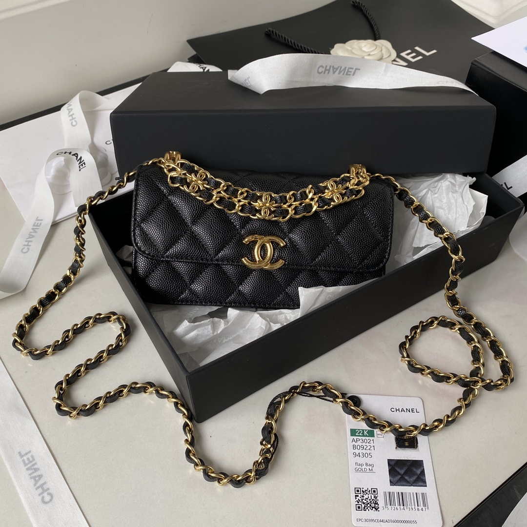 Chanel AP3021 Mini Flap Bag WOC Calfskin Phone bag Black - Default Title - View 1