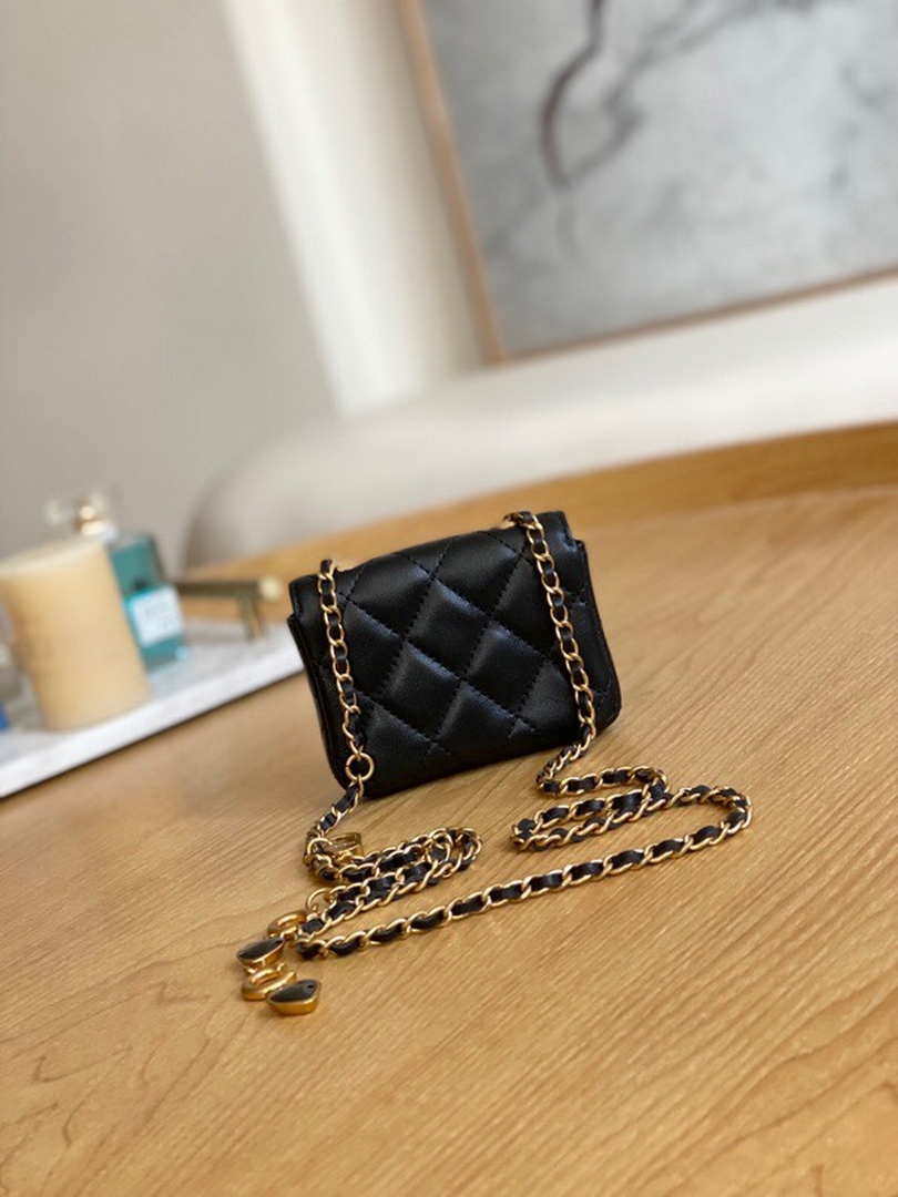 Chanel AP3037 BELT Bag Lambskin Enamel & Gold-Tone Metal Black