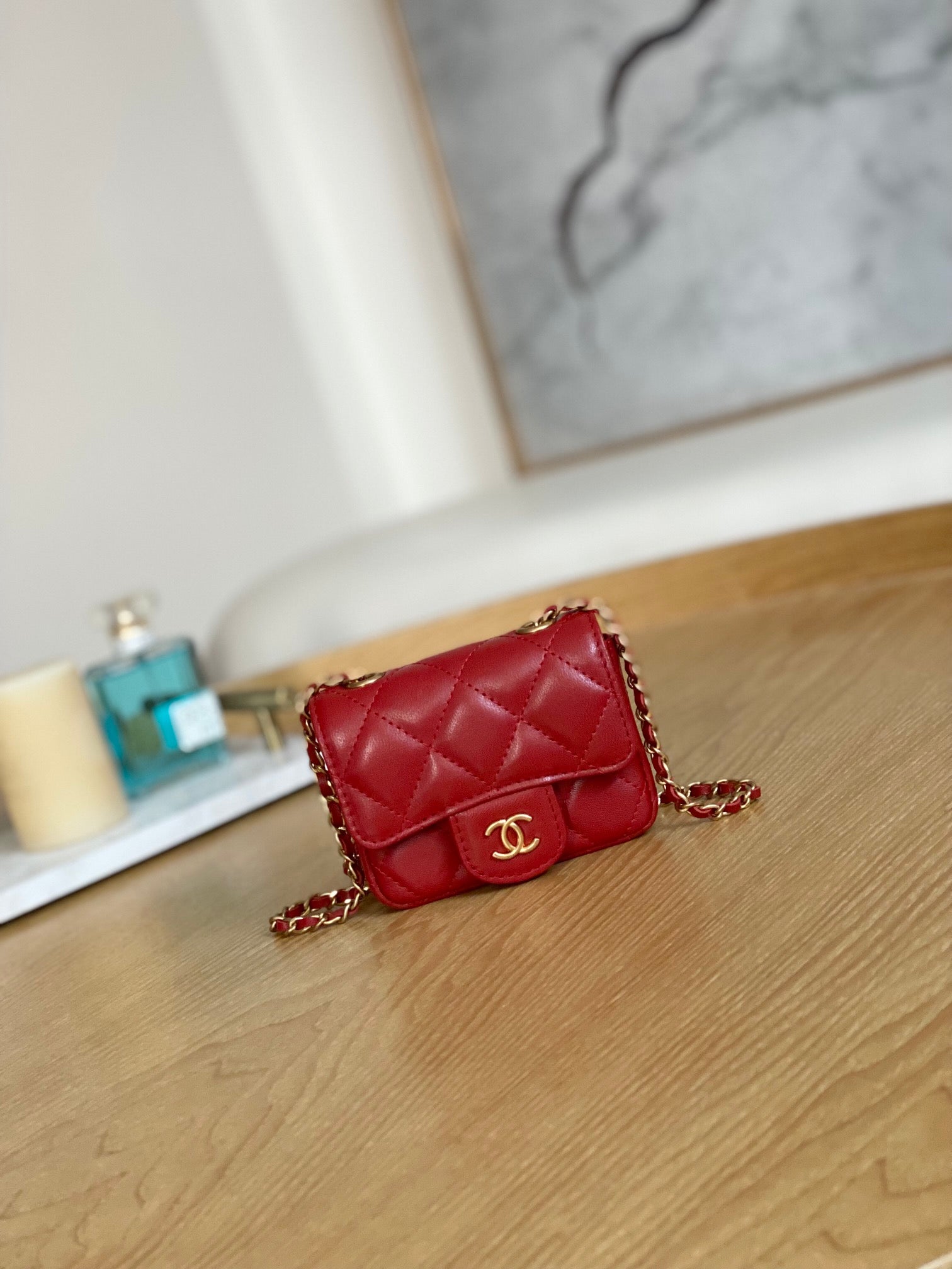 Chanel AP3037 BELT Bag Lambskin Enamel & Gold-Tone Metal Red - Default Title - View 1