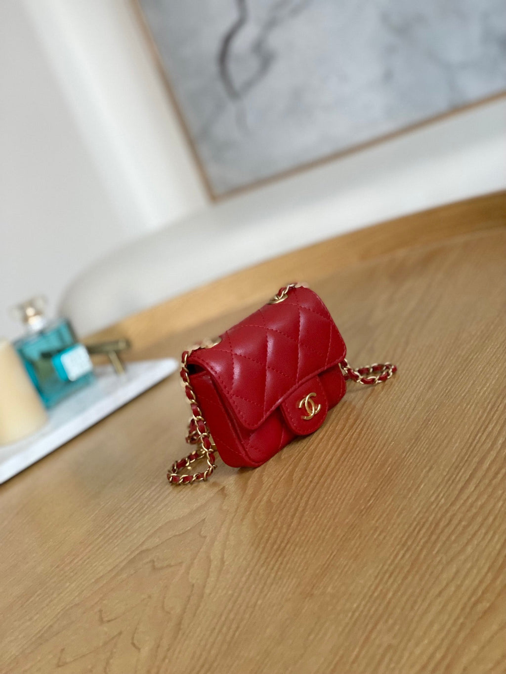 Chanel AP3037 BELT Bag Lambskin Enamel & Gold-Tone Metal Red