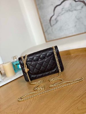 Chanel AP3043 WALLET ON CHAIN Lambskin & Gold-Tone Metal Dark Brown - Default Title - View 2