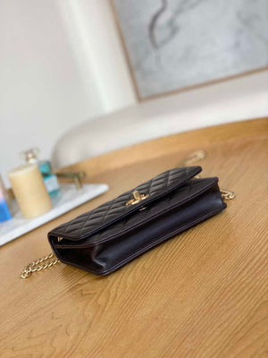 Chanel AP3043 WALLET ON CHAIN Lambskin & Gold-Tone Metal Dark Brown - Default Title - View 7