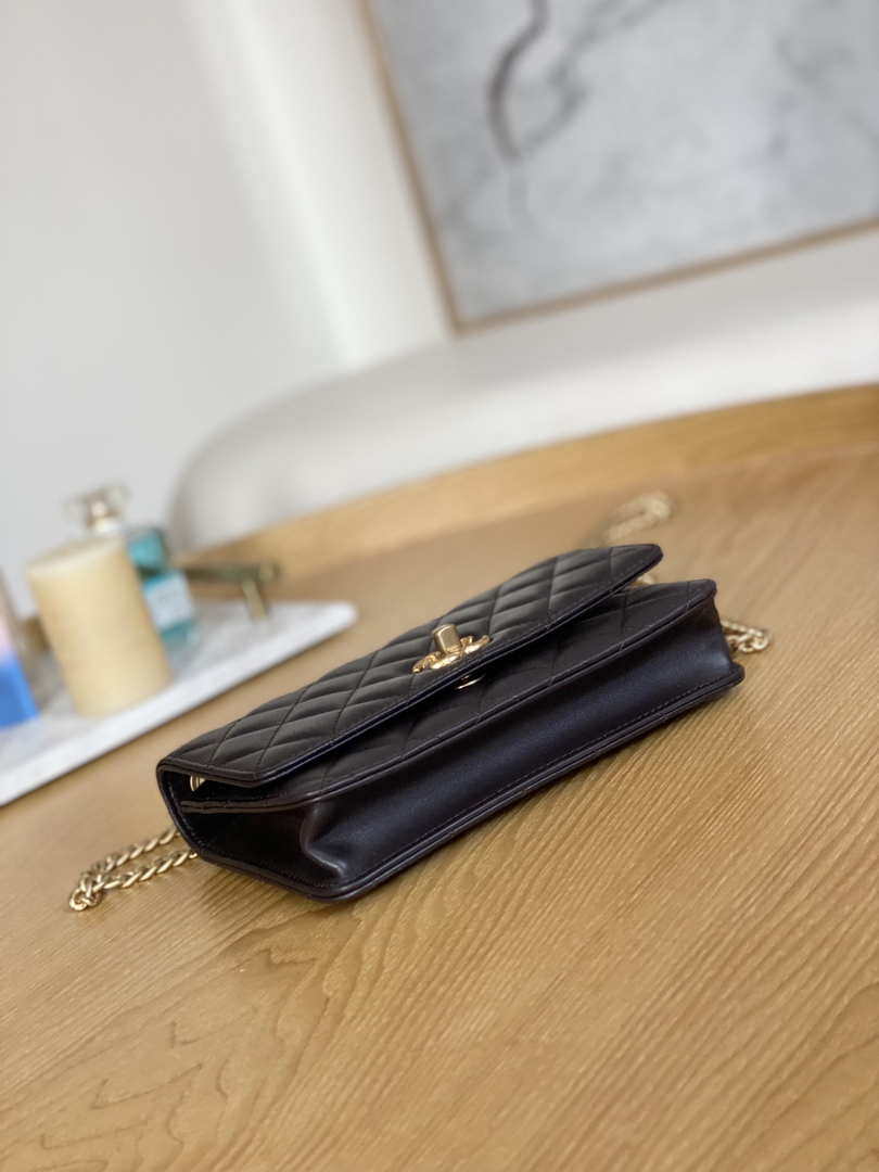 Chanel AP3043 WALLET ON CHAIN Lambskin & Gold-Tone Metal Dark Brown - Default Title - View 7