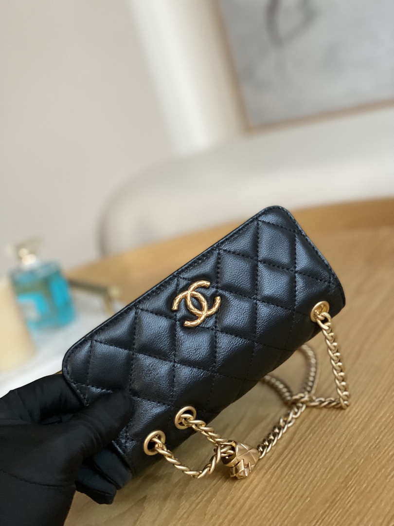 Chanel AP3047 FLAP Phone Holder With Chain Black Lambskin - Default Title - View 3