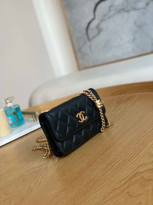 Chanel AP3047 FLAP Phone Holder With Chain Black Lambskin - Default Title - View 5