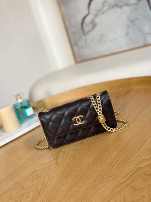Chanel AP3047 FLAP Phone Holder With Chain Dark brown Lambskin - Default Title - View 1