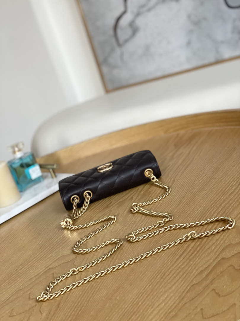 Chanel AP3047 FLAP Phone Holder With Chain Dark brown Lambskin