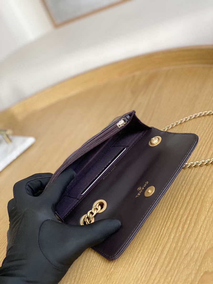 Chanel AP3047 FLAP Phone Holder With Chain Dark brown Lambskin