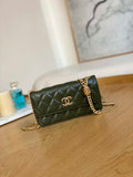 Chanel AP3047 FLAP Phone Holder With Chain Green Lambskin