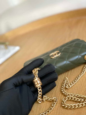 Chanel AP3047 FLAP Phone Holder With Chain Green Lambskin - Default Title - View 7